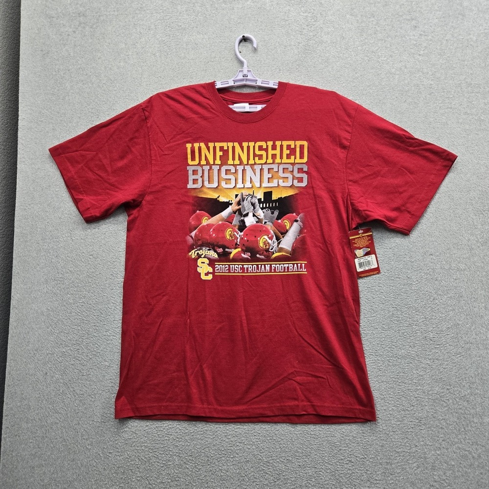 USC Trojans Men Shirt XL Red Unfinished Business‎ Football Helmet Fan NWT